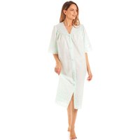 Lady Olga Women's British Made Embroidery Anglaise Button Front Cotton Mix Nightdress in Mint | Size: 18-20