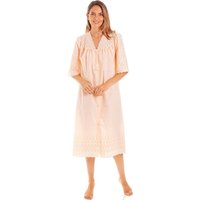 Lady Olga Women's British Made Embroidery Anglaise Button Front Cotton Mix Nightdress in Peach | Size: 10-12
