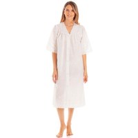 Lady Olga Women's British Made Embroidery Anglaise Button Front Cotton Mix Nightdress in Cream | Size: 14-16