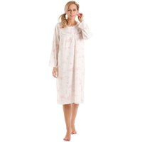 Lady Olga Women's Long Sleeved Floral Cotton Jersey Button Neck Nightdress in Pink | Size: 10-12