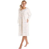 Lady Olga Women's Long Sleeved Floral Cotton Jersey Button Neck Nightdress in Blue | Size: 18-20