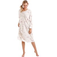Lady Olga Women's Long Sleeved Floral Cotton Jersey Button Neck Nightdress in Lilac | Size: 18-20