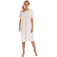 Lady Olga Women's Short Sleeved Floral Cotton Jersey Button Neck Nightdress in Pink | Size: 22-24