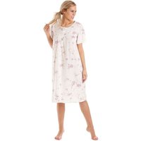 Lady Olga Women's Short Sleeved Floral Cotton Jersey Button Neck Nightdress in Lilac | Size: 22-24
