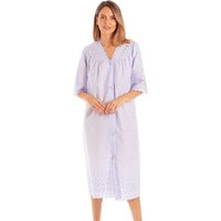 Lady Olga Women's British Made Embroidery Anglaise Button Front Cotton Mix Nightdress in Lilac | Size: 22-24