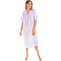 Lady Olga Women's British Made Embroidery Anglaise Cotton Mix V Neck Nightdress in Lilac | Size: 22-24