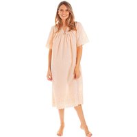 Lady Olga Women's British Made Embroidery Anglaise Cotton Mix V Neck Nightdress in Peach | Size: 22-24