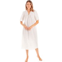 Lady Olga Women's British Made Embroidery Anglaise Cotton Mix V Neck Nightdress in Cream | Size: 22-24