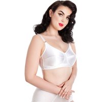 Lady Olga Women's British Made Retro Satin Non Wired Bra in White | Size: 38D