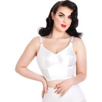 Lady Olga Women's British Made Retro Satin Longline Non Wired Bra in White | Size: 38D