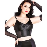 Lady Olga Women's British Made Retro Satin Longline Non Wired Bra in Black | Size: 32E