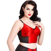 Lady Olga Women's British Made Retro Satin Longline Non Wired Bra in Red | Size: 38D