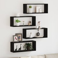 Berkfield Home Wall Shelves Set of 4 - Black Oak - 60x15x23 cm - Made from Engineered Wood | Size: 60 x 15 x 23 cm