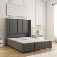 BSSPOKE Zoe Divan Bed Plush Velvet 54" Headboard & No Mattress No Drawers in Grey | Size: Double