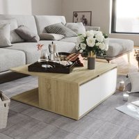 Berkfield Home Coffee Table White & Sonoma Oak 80x80x31 cm Engineered Wood | Size: 80 x 80 x 31 cm