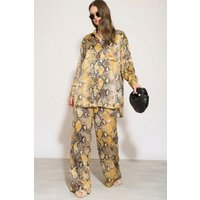 Silky Long Sleeve Shirt & Trousers Leopard Print S M