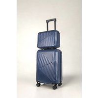 JLY 2 Piece Hard Shell Luggage Suitcase Set | Strap On Vanity Case + 20' inch Small Cabin Suitcase in Dark Blue