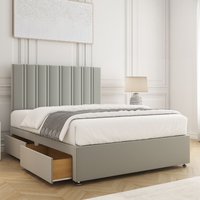 BSSPOKE Sienna Divan Bed Set Velvet 24"Headboard 2 Drawers Footend & Mattress in Silver | Size: King
