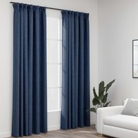 Berkfield Home Linen-Look Blackout Curtains with Hooks 2 pcs Blue 140x245 cm