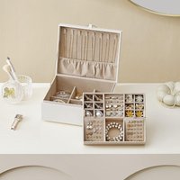SONGMICS Two Layer Jewellery Box with Handle & Removable Tray in White