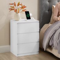 VASAGLE Bedside Table with Power Strip USB Outlets Drawers Modern in White