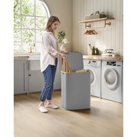SONGMICS Large 2-Section Collapsible Laundry Hamper Fabric Bamboo Handles in Grey