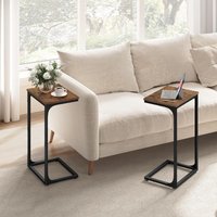 VASAGLE C-Shaped Industrial Side Table Set of 2 Metal Frame Bedroom in Brown
