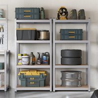 SONGMICS Set of 2 Boltless Garage Shelving Units with 4 Tiers in Silver