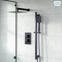 Matte Black Twin Head Rainfall Shower Concealed Mixer Valve Inc Hand Held Set