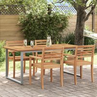 Berkfield Home Outdoor Dining Table Grey 180x90x75 cm Steel&Solid Wood Acacia | Size: 180 x 90 x 75 cm