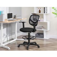 SONGMICS Mesh Drafting Chair with Arms Height Adjustable Footrest in Black