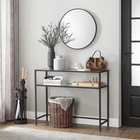 VASAGLE Console Entrance Table Glass Top Metal Frame 2 Levels Adjustable in Black