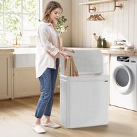 SONGMICS Extra Large Bamboo Laundry Hamper Machine Washable Removable Handles in White