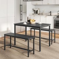 VASAGLE 3 Piece Dining Table Set with Benches Industrial Style in Black