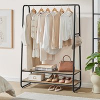 VASAGLE Heavy Duty Clothes Rail 2 Shelf Steel Frame 6 S Hooks in Camel