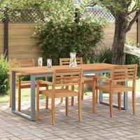 Berkfield Home Outdoor Dining Table Grey 200x90x75 cm Steel&Solid Wood Acacia | Size: 200 x 90 x 75 cm
