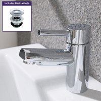 Contemporary Bathroom Chrome Basin Sink Single Lever Mixer Tap & Waste