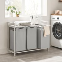 VASAGLE 3 Compartment Laundry Basket with Shelf & Metal Frame in Grey