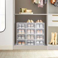 SONGMICS Pack of 15 Stackable Shoe Storage Organisers Foldable Small Size in White
