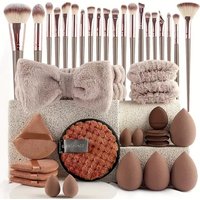Dyzi 40-Piece Makeup Brush Set Soft Brushes Beauty Blender & Puffs in Brown