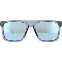 HUGO Men's Square Crystal Blue Blue Mirror Sunglasses