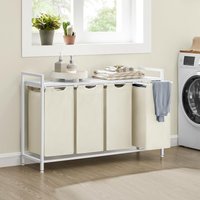 VASAGLE 4 Compartment Laundry Hamper with Shelf & Metal Frame in White