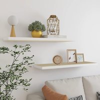 Berkfield Home Floating Wall Shelves 2 pcs Oak & White 90x23.5x3.8 cm MDF in Brown
