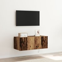 Berkfield Home TV Wall Cabinet with LED Lights Old Wood 80x35x31 cm in Brown | Size: 80 x 35 x 31 cm