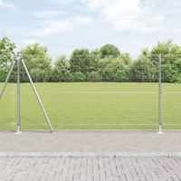 Berkfield Home Welded Wire Fence with 13 Flanged Posts 1.2x25 m Galvanised Steel in Grey