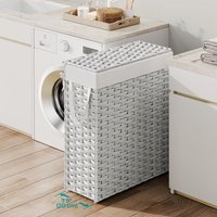 SONGMICS Slim Laundry Basket Medium Synthetic Rattan Foldable Removable Liners in White