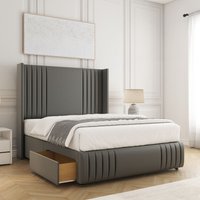 BSSPOKE Peyton Divan Bed Velvet Set 54"Headboard 2Drawers Footend & Mattress in Grey | Size: Small Double