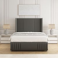 BSSPOKE Peyton Divan Bed Set Plush Velvet 54"Headboard & Mattress No Drawers in Grey | Size: King
