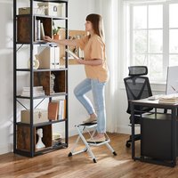 SONGMICS Heavy Duty Folding Ladder with 2 Steps & Anti Slip Mat in White