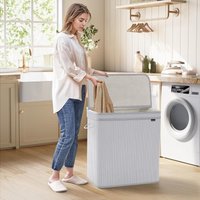 SONGMICS Extra Large Bamboo Laundry Hamper Machine Washable Removable Handles in Light Grey